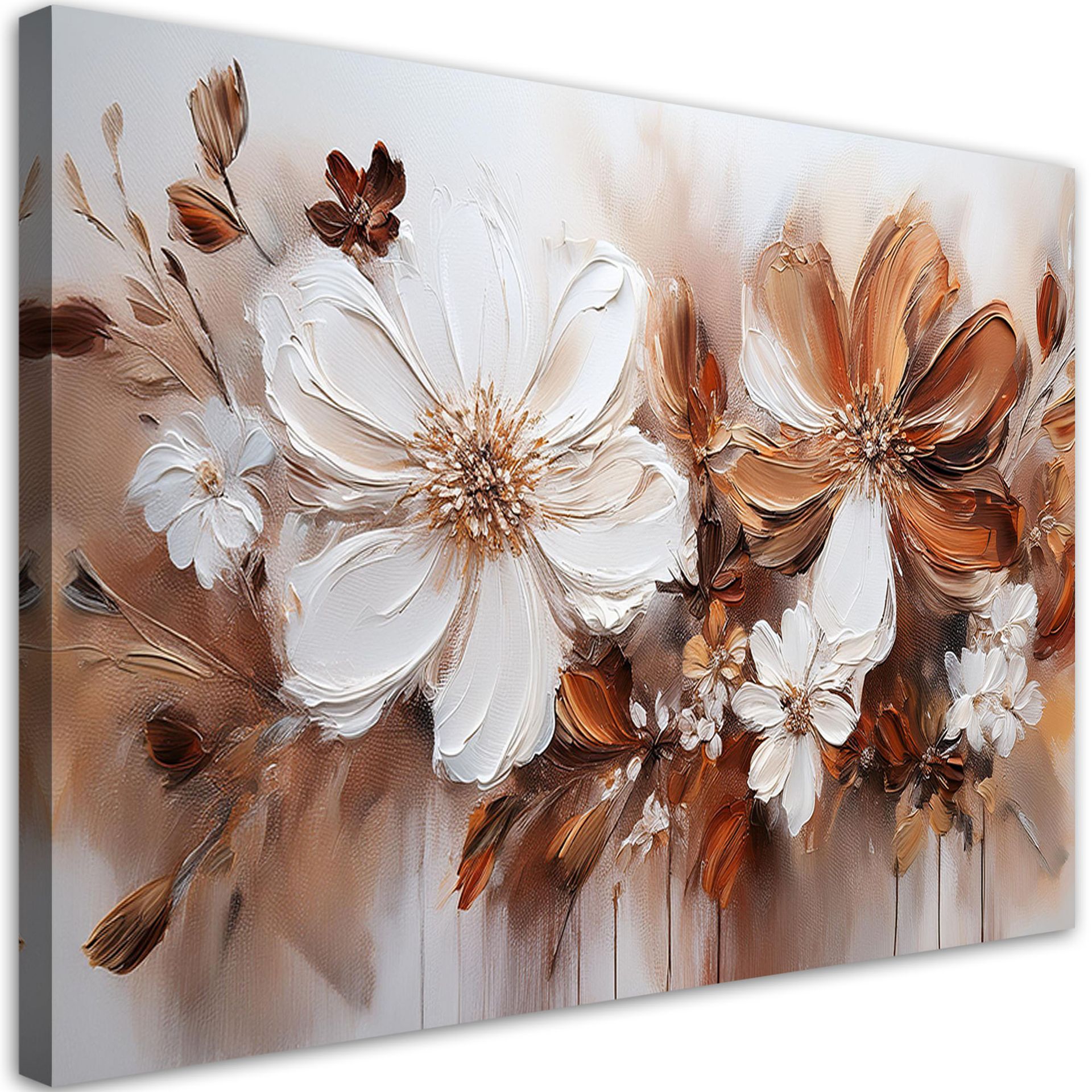 Feeby Obraz na płótnie, Brązowo Białe Kwiaty Natura 90x60cm