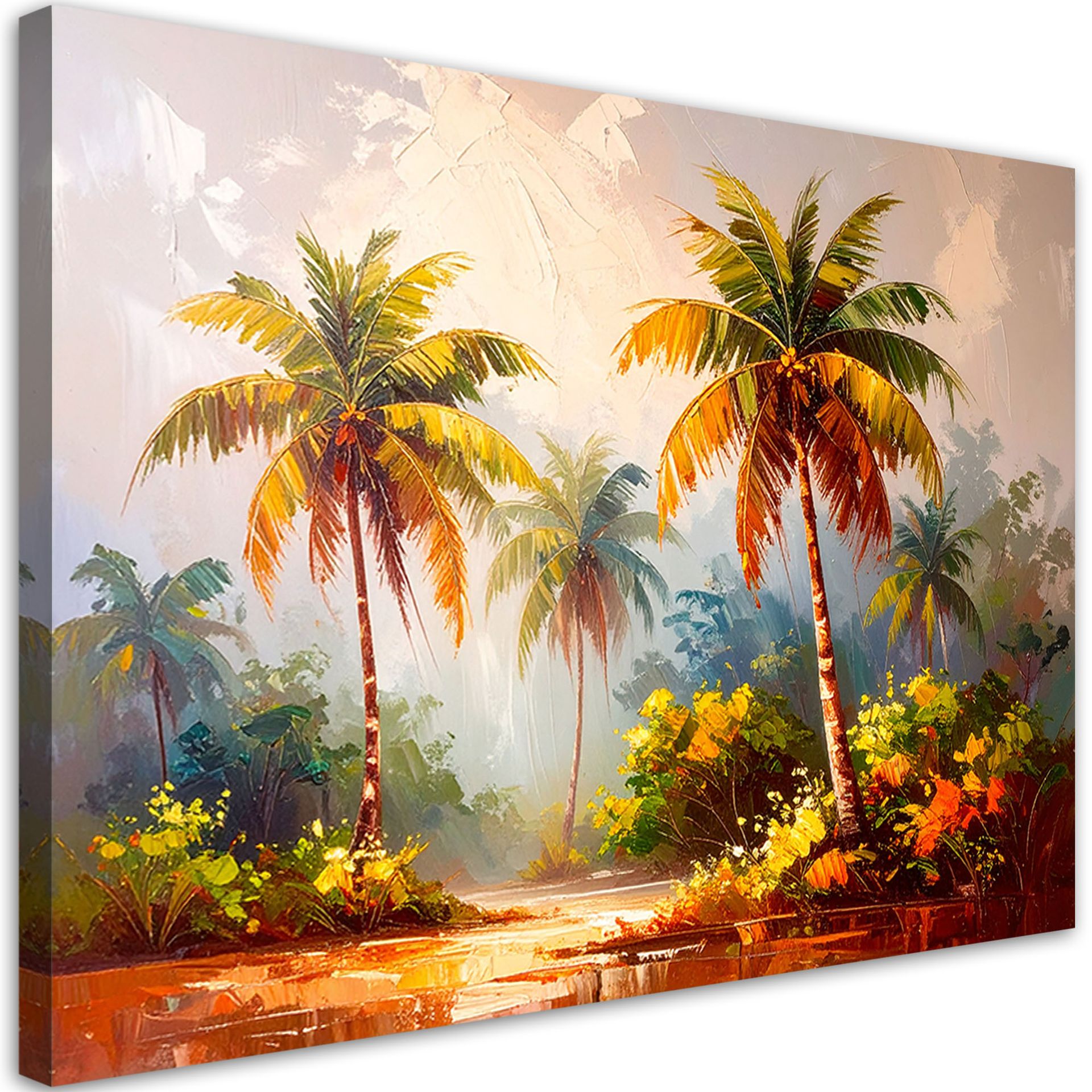 Feeby Obraz do salonu sypialni, Drzewa palmowe dżungla imitacja farby 120x80cm