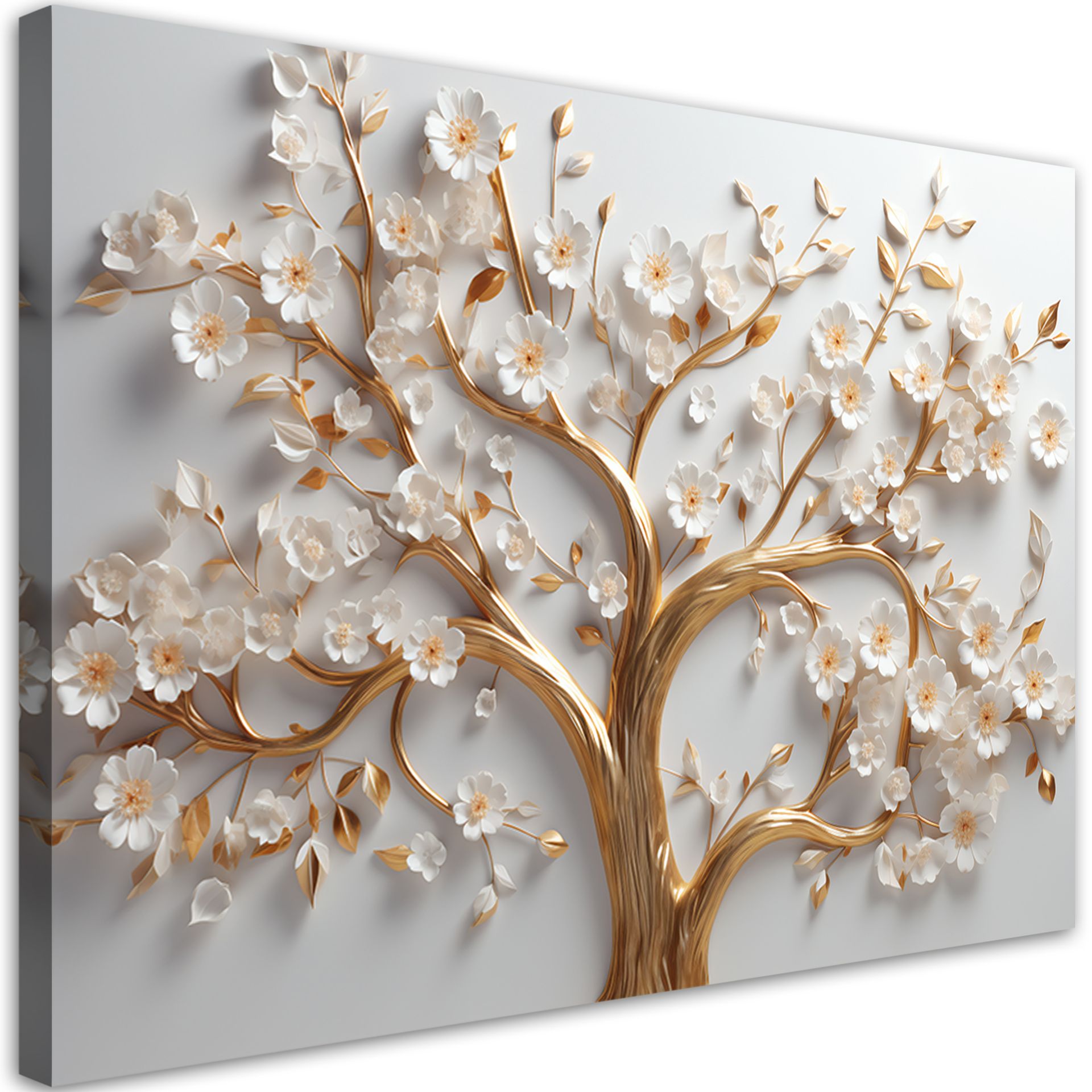 Feeby Obraz na płótnie, 3D Kwitnące złote drzewo glamour 100x70cm