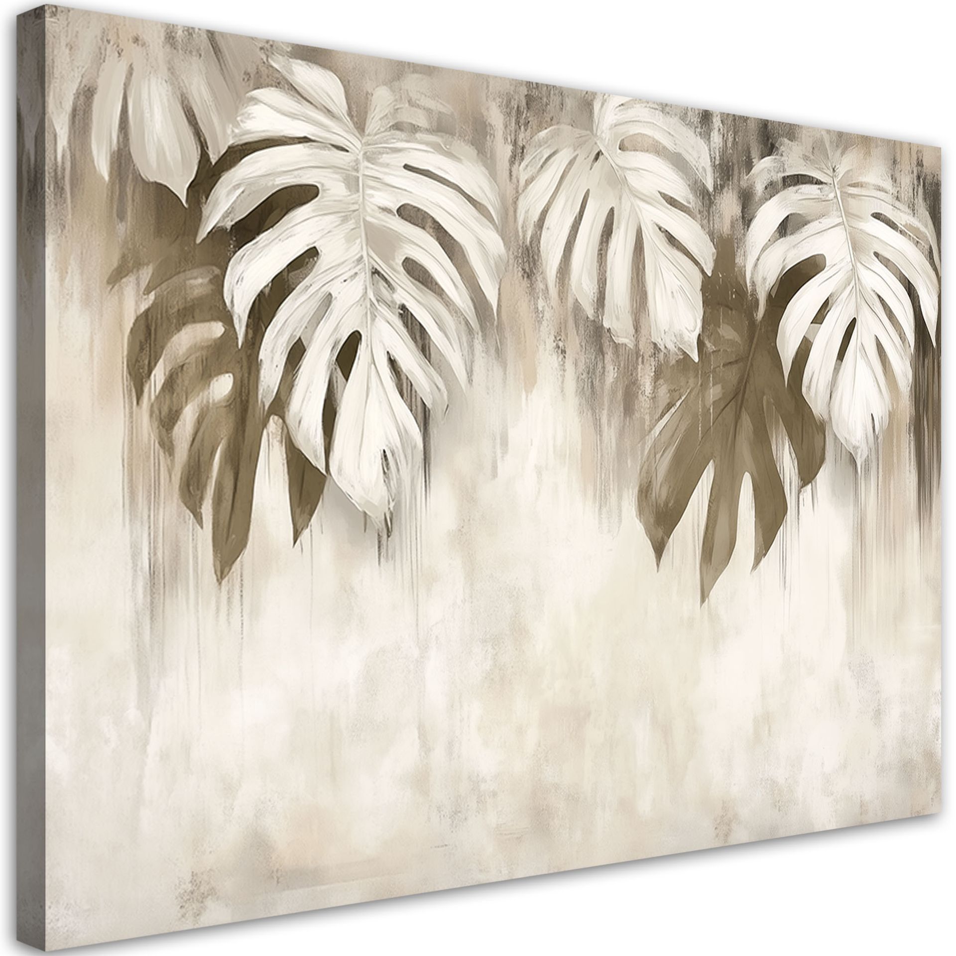 Feeby Obraz do salonu sypialni, Zwisające liście monstera beżowy 90x60cm