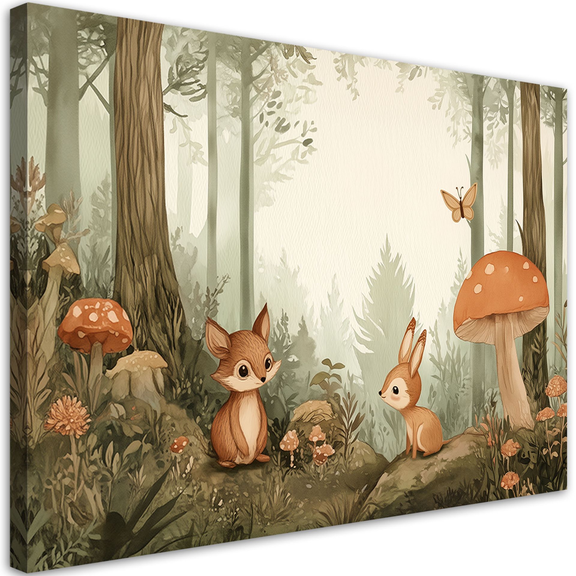 Feeby Obraz do pokoju dziecięcego, Leśne Zwierzęta Natura Beżowy 60x40cm
