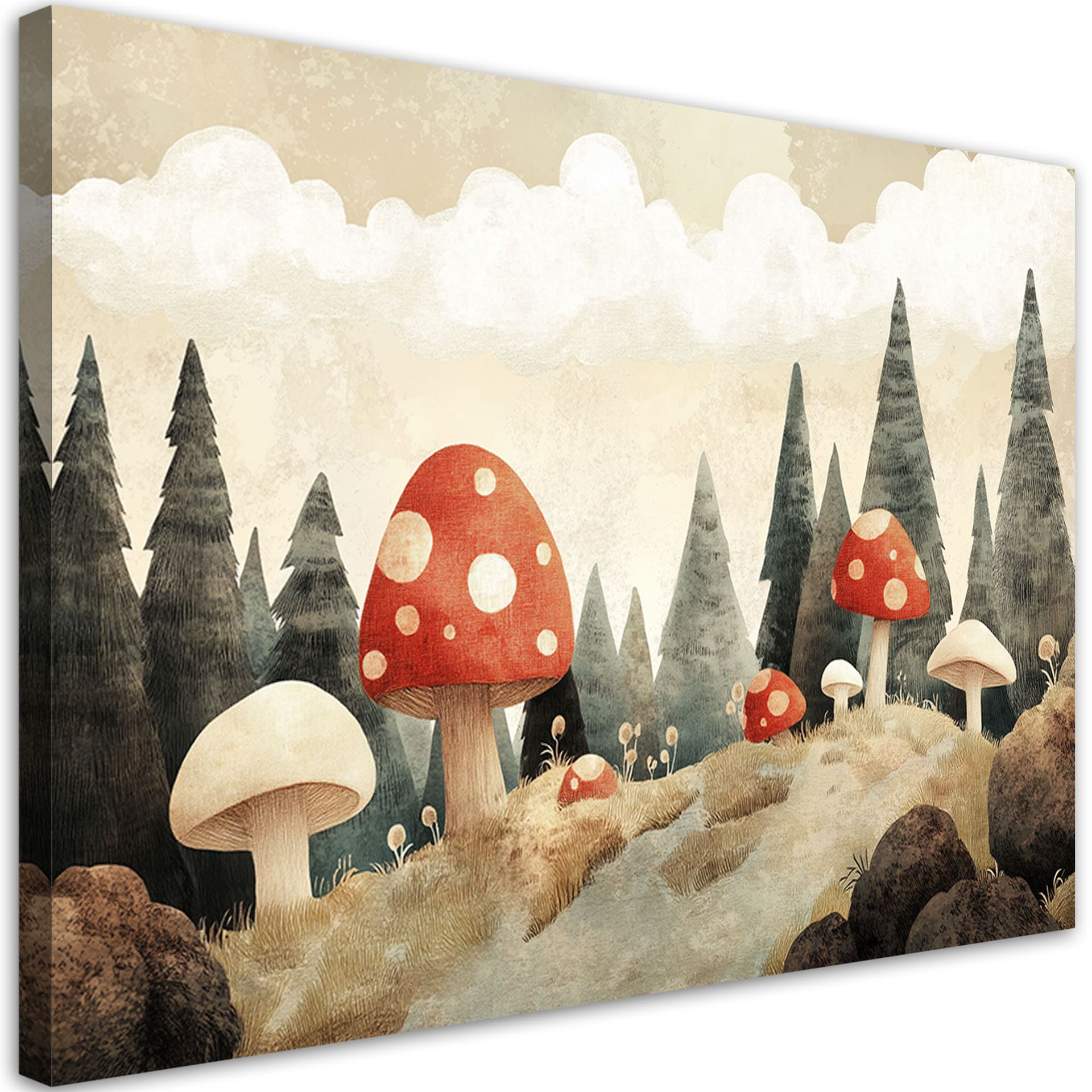 Feeby Obraz do pokoju dziecka, Grzyby Las Drzewa Natura Beżowy 60x40cm