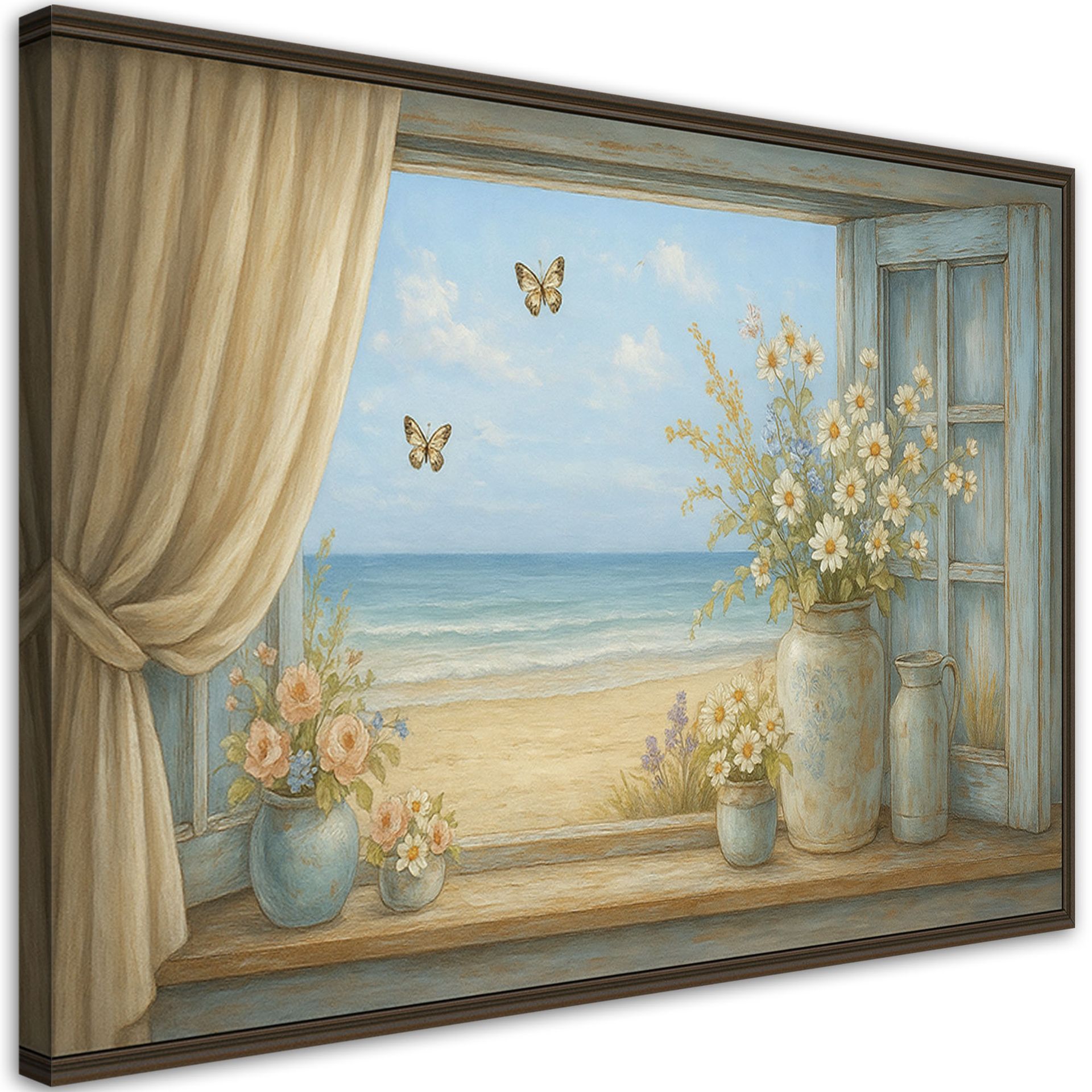 Feeby Obraz do salonu sypialni, Widok z okna na plażę Shabby Chic 120x80cm
