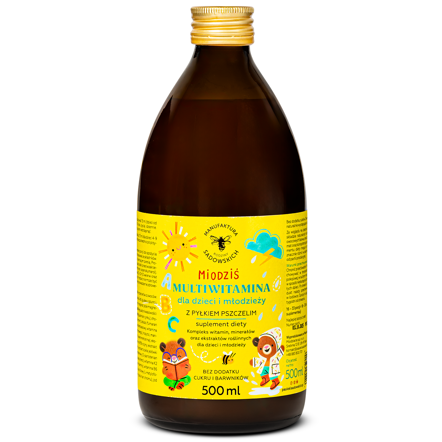 Manufaktura Rodziny Sadowskich Miodziś Multiwitamina dla dzieci i młodzieży z pyłkiem pszczelim, 500 ml