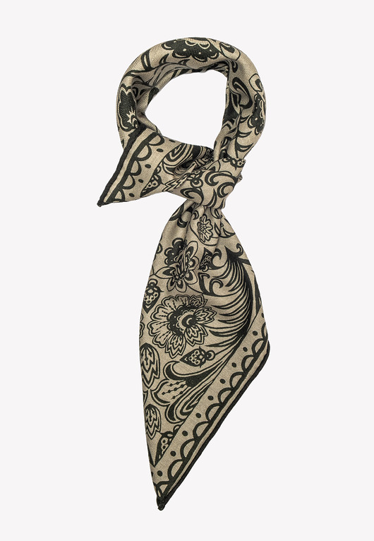 Apaszka wełna z jedwabiem z roślinnym wzorem 65x65 cm