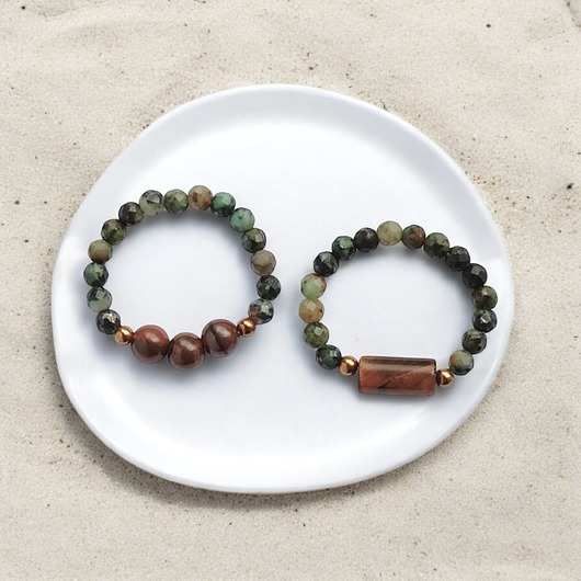 Zestaw pierścionków : turkus afrykański, tygrysie oko