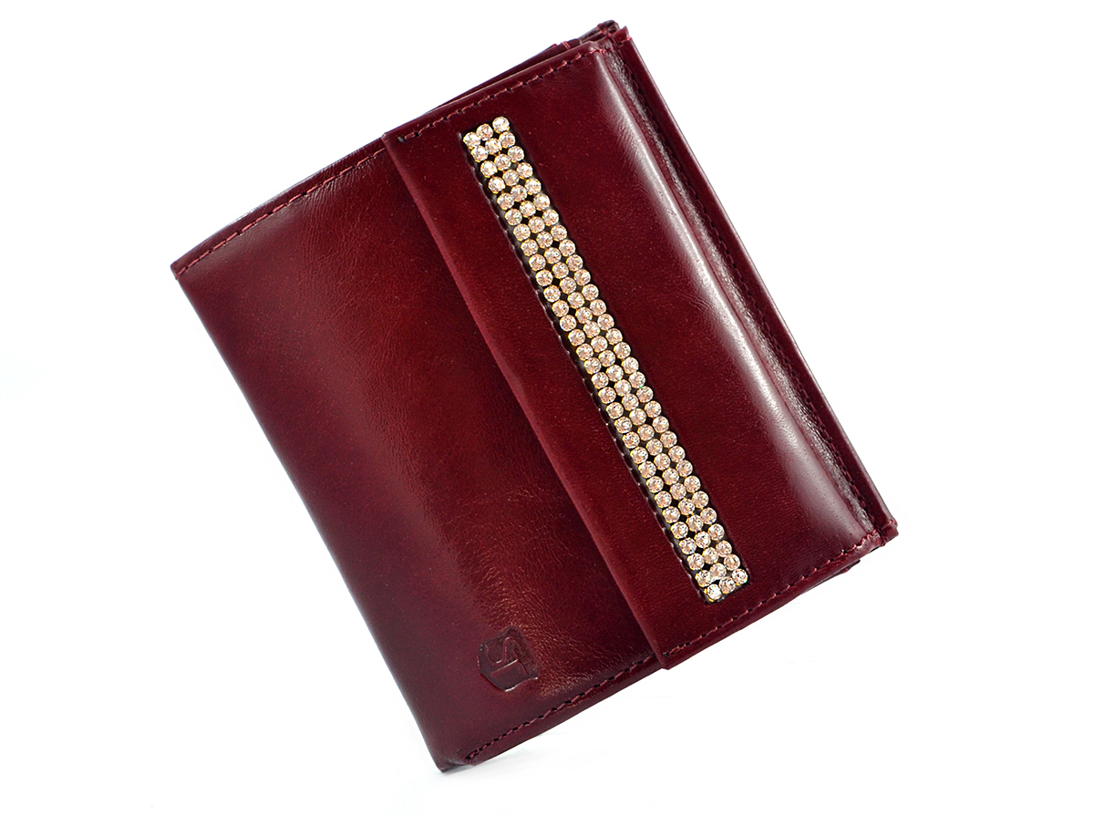 SV 010 skórzany portfel z kamieniami swarovskiego ciemna czerwień SV 010