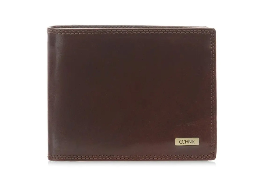 OCHNIK PL-122-89 skórzany portfel męski brązowy slim bez zapięcia PL-122-89(KS)