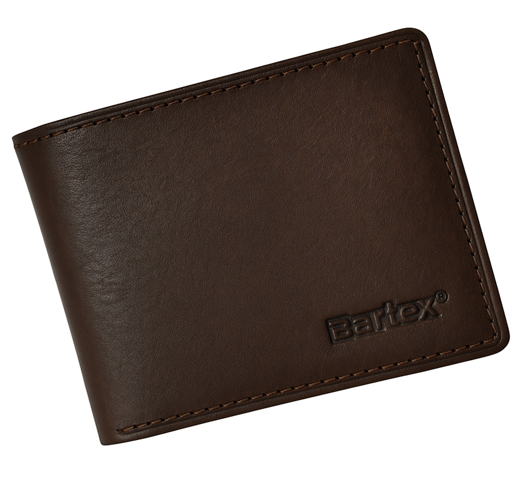 BARTEX 330 - Skórzany portfel męski Slim brązowy RFID