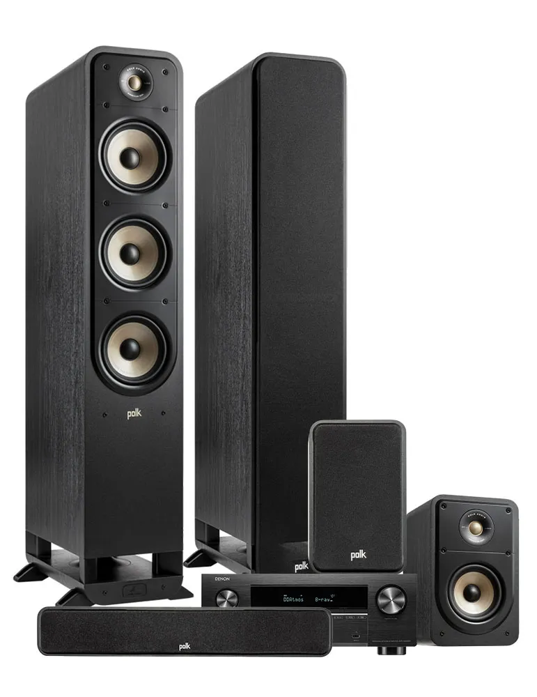 Denon AVC-X3800H + Polk Audio ES60/ES15/ES35C — Kino domowe 5.0 z Dolby Atmos, Kolor: Biały