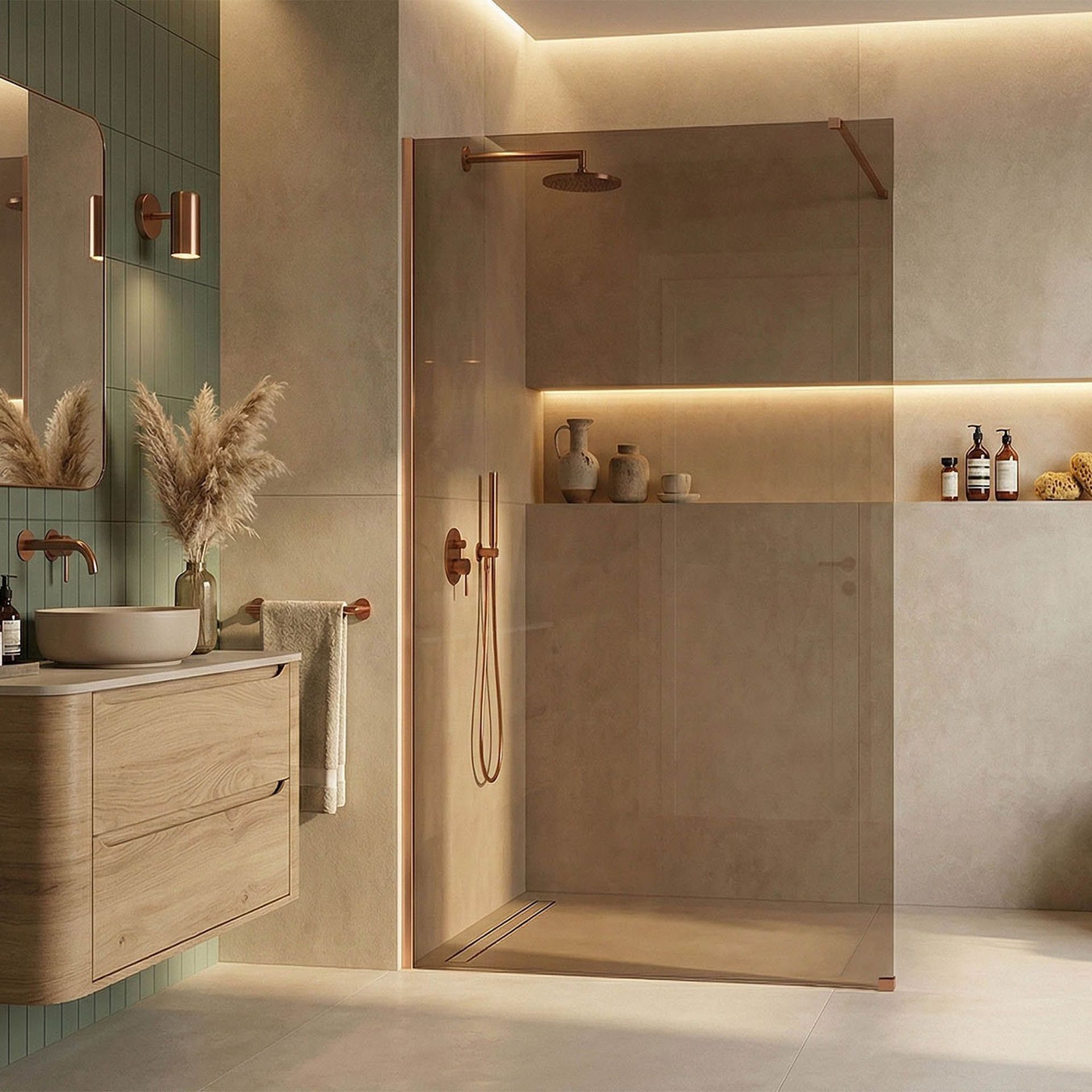 Rea Kabina prysznicowa Walk-In Rea Flexi Brown / Brush Copper 90