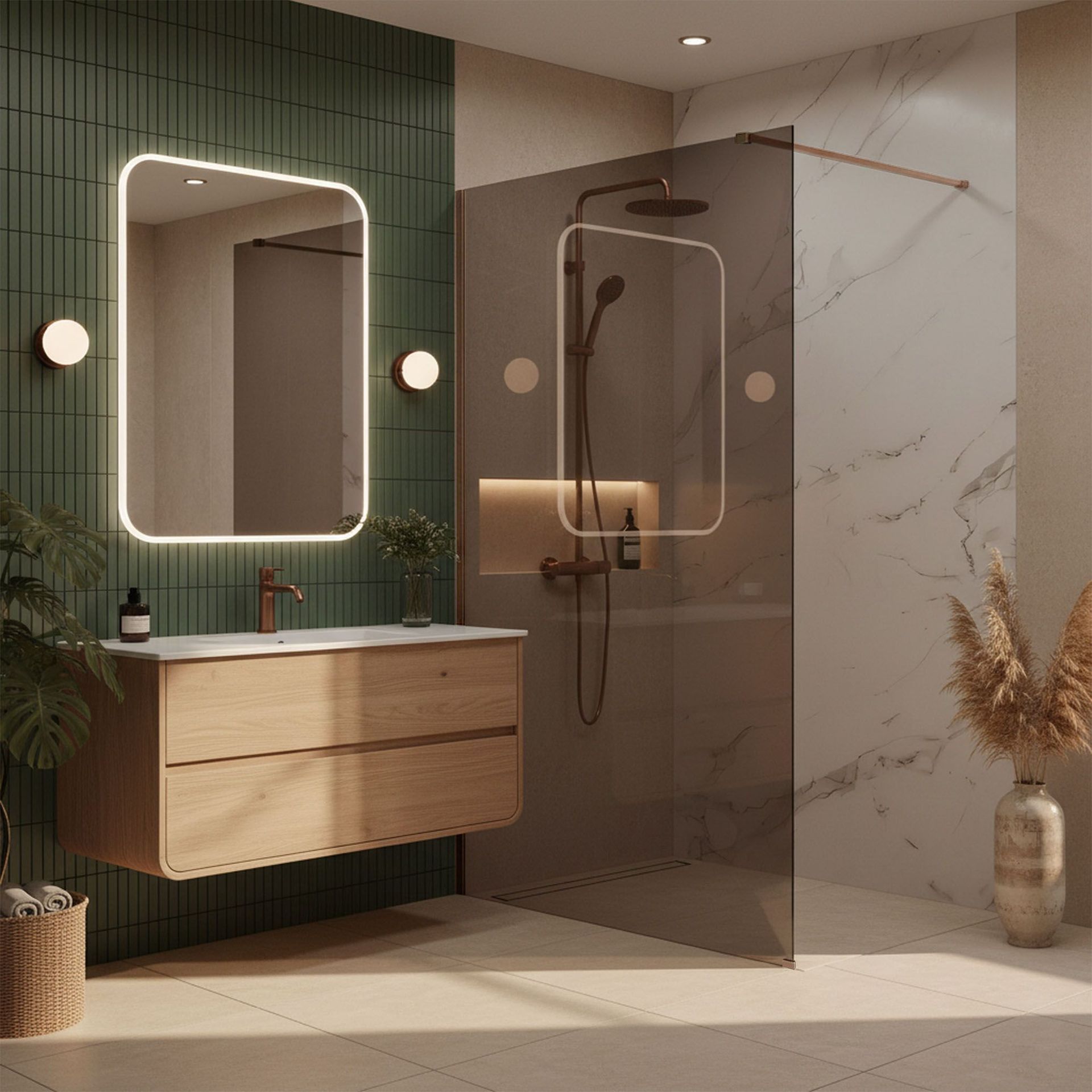 Rea Kabina prysznicowa Walk-In Rea Flexi Brown / Brush Copper 140