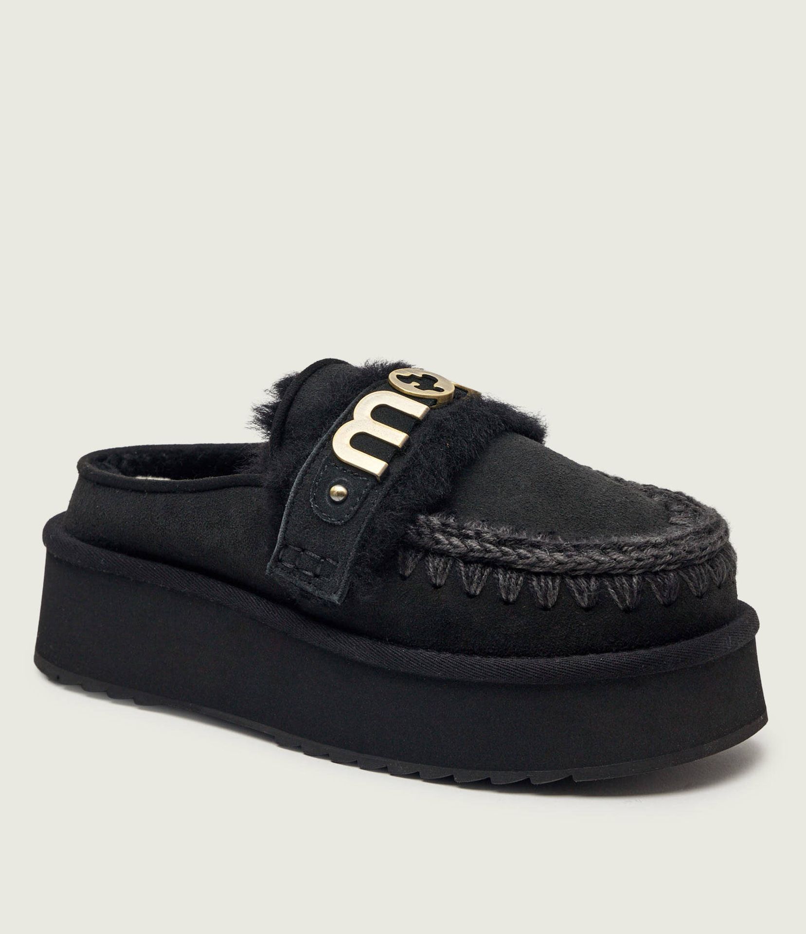 MOU Ocieplane mule Platform clog - letter logo shearling zamsz