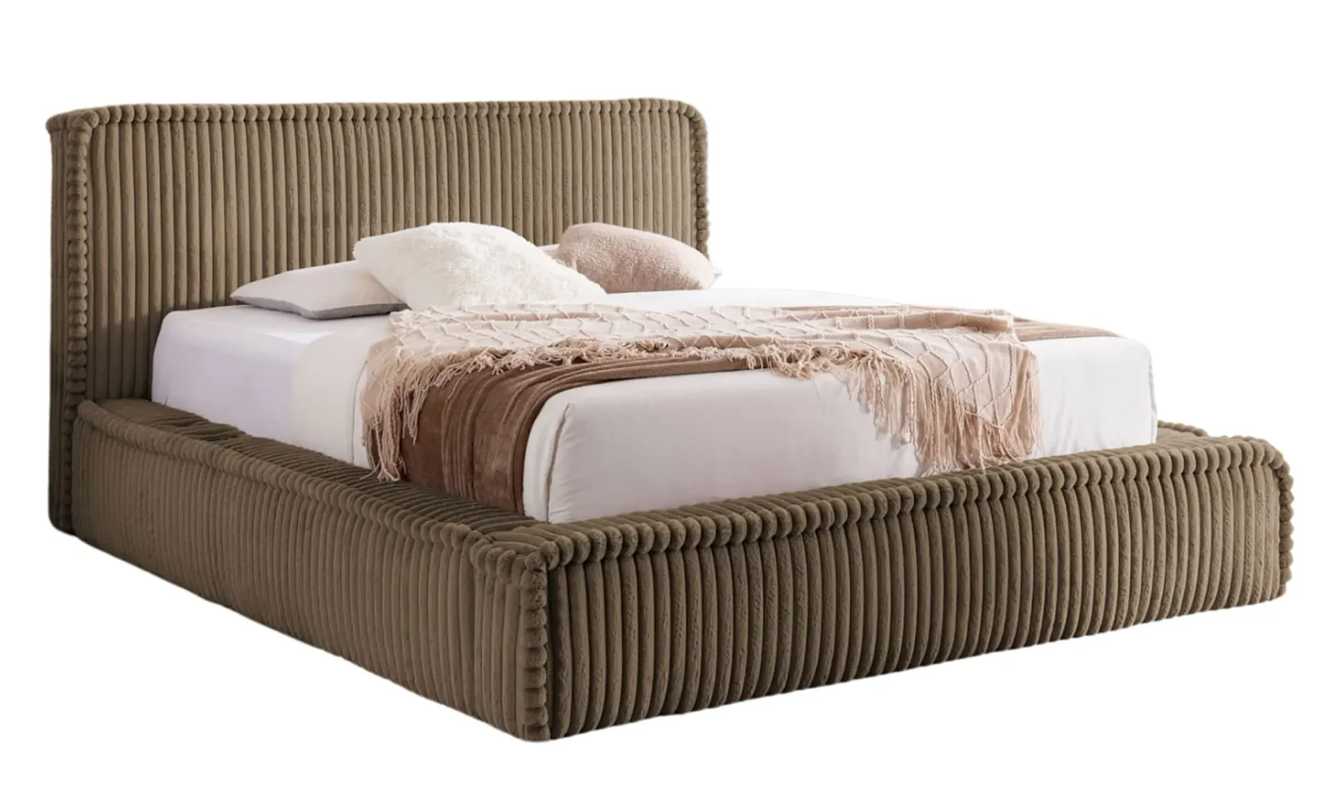 Brązowe łóżko sztruksowe z USB 5 rozmiarów D3-L76