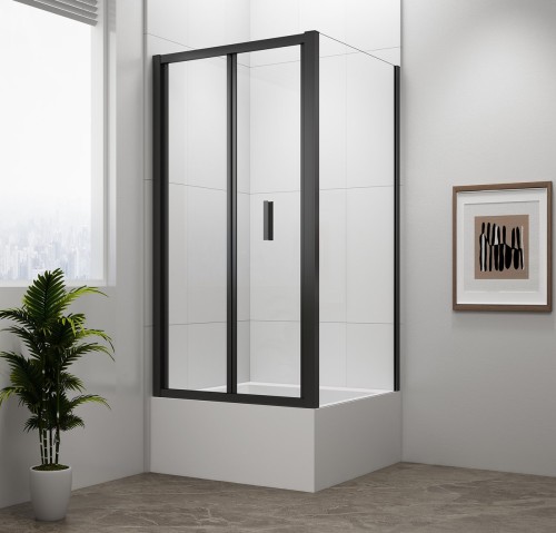 POLYSAN Kabina prysznicowa prostokątna uniwersalna drzwi składane DEEP 75x100x165 szkło transparentne kolor BLACK (czarny mat) MD1910B-01