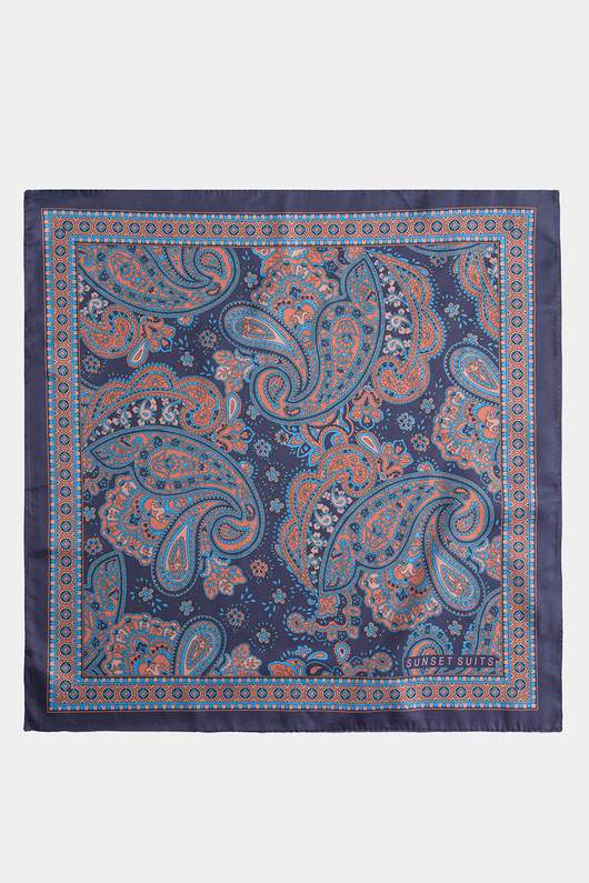 Granatowa poszetka we wzór paisley 00104C99PLA