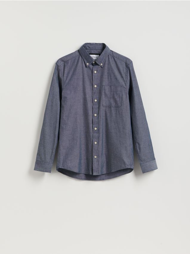 Reserved - Bawełniana koszula regular fit - granatowy