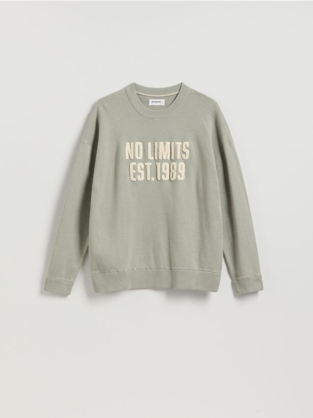 Reserved - Sweter z napisem - jasnozielony