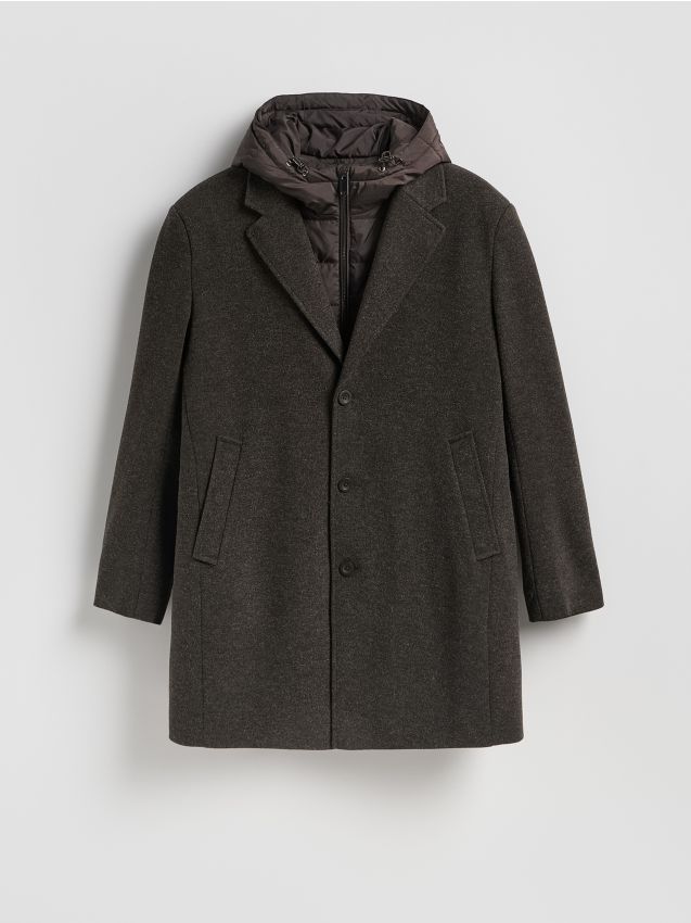 Reserved - Płaszcz z kapturem - ciemnobrązowy