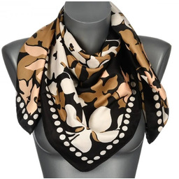 Chusta damska apaszka satynowa gawroszka KWIATKI na prezent MDB-48c czarna