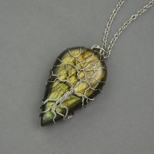 Wisiorek drzewo życia labradoryt wire wrapping