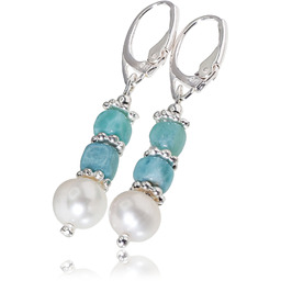 Naturalny Larimar Prawdziwe Perły Kolczyki Srebro