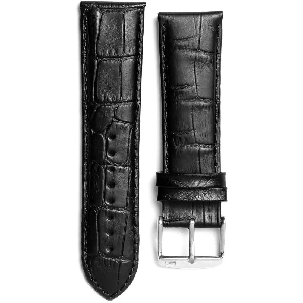 Adriatica czarny pasek skórzany 24 mm ze srebrną sprzączką ★ AUTORYZOWANY SKLEP PayPo ZWROT DO 365 DNI • POLECANA OFERTA ✓