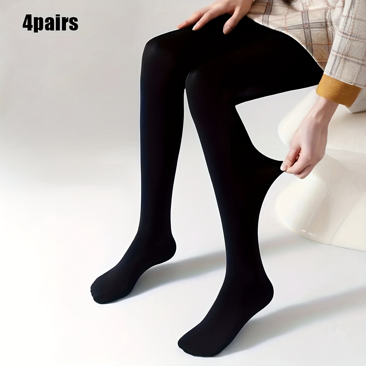 TEMU 4-pak Damskie Rajstopy z Wysoką Elastycznością - Modelujące Legginsy, Rajstopy na Wiosnę/Jesień, Przezroczyste Jednolite Kolory, Uniwersalne do