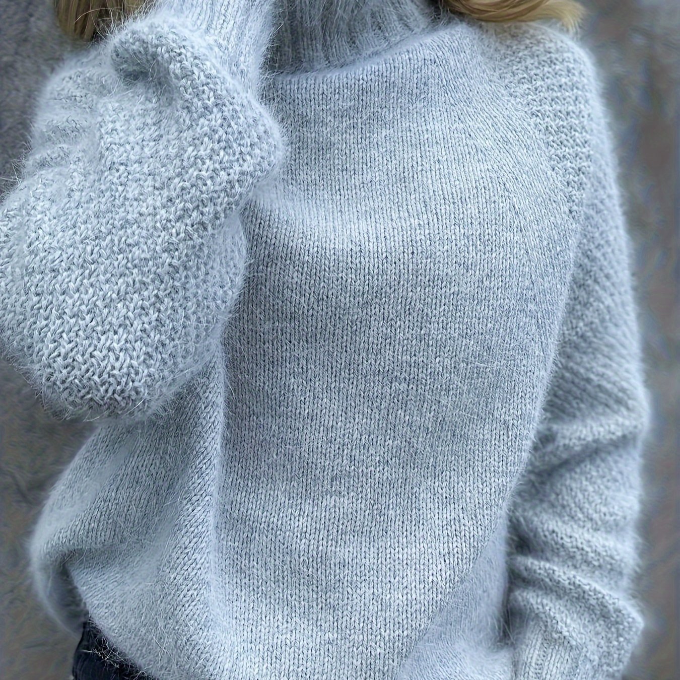 TEMU Elegancki damski sweter z długim rękawem i wysokim dekoltem - Miękki, elastyczny sweter typu pulower na jesień/zimę, szykowny do biura i na co