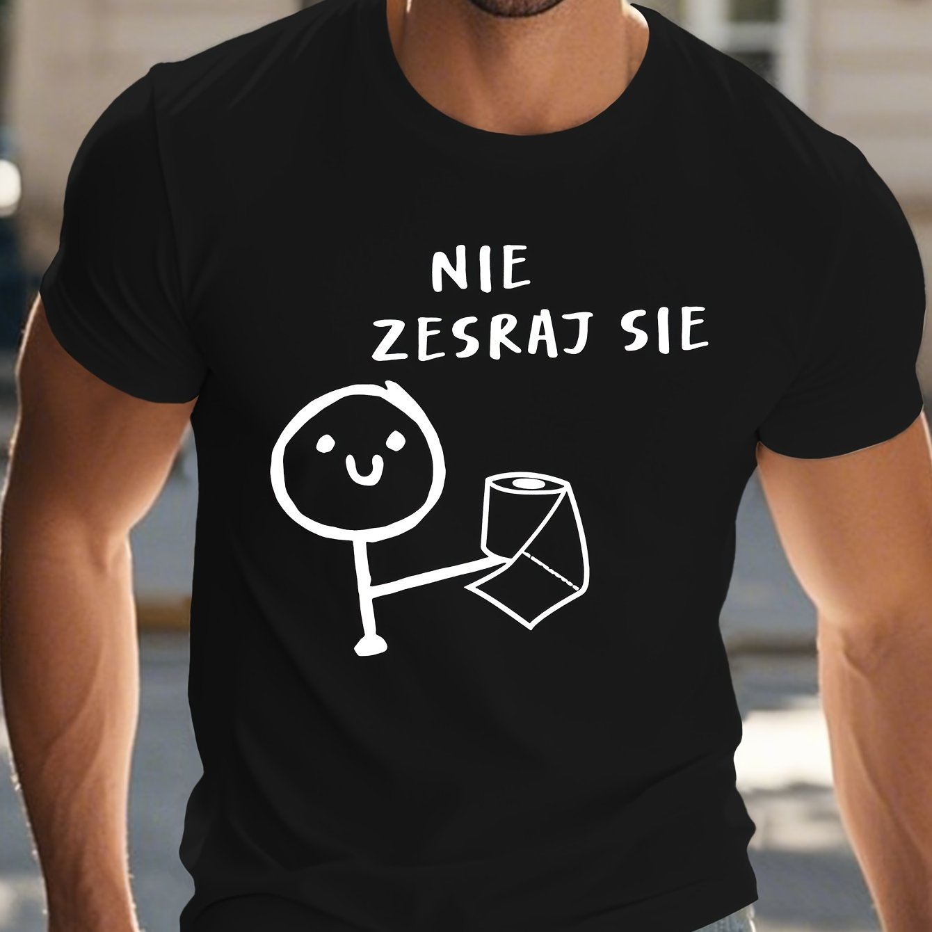 TEMU Męska Koszulka z Zabawnym Polskim Napisem 