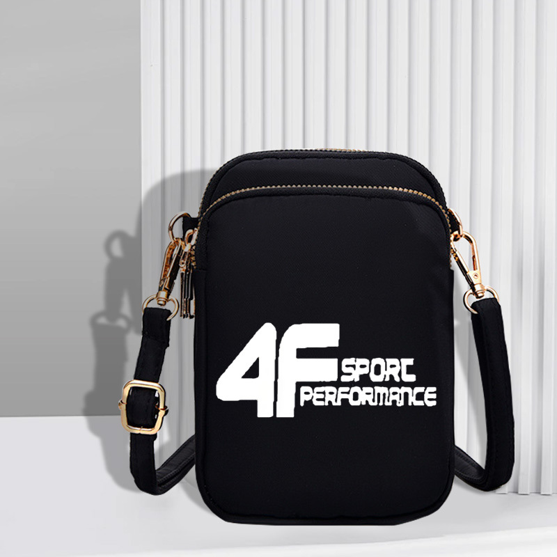 TEMU Regulowana torba crossbody 4F SPORTPERFORMANCE - Czarna nylonowa torba na ramię ze złotymi akcentami, geometryczny wzór, zapięcie na zamek