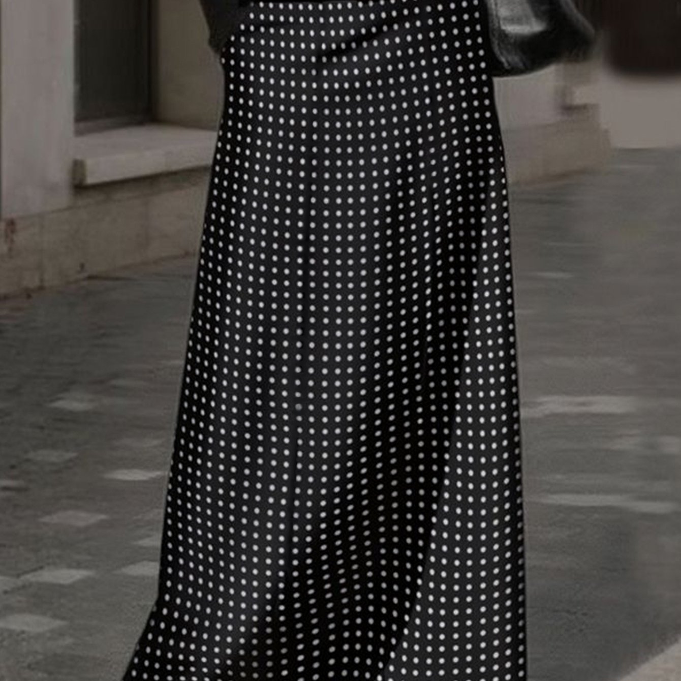 TEMU Elegancka czarna spódnica z uniwersalnym nadrukiem w kropki i elastycznym pasem dla kobiet, idealna na jesień i zimę.