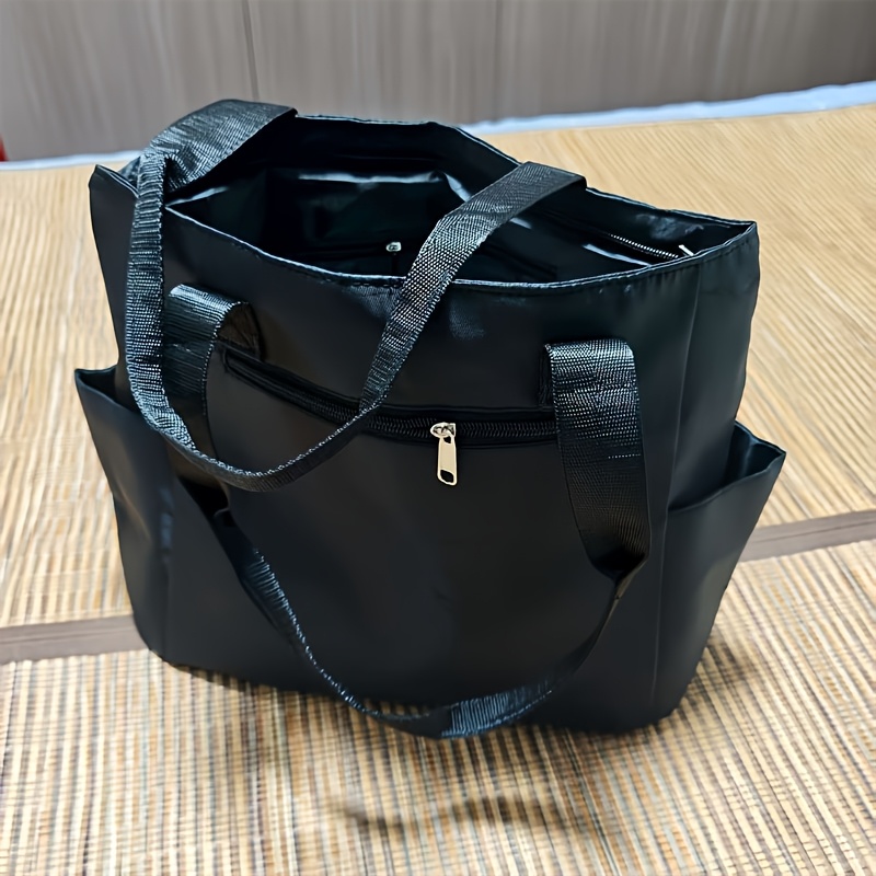 TEMU Duża Torba na Ramię z Nylonu dla Kobiet z Wieloma Kieszeniami, Zamknięciem na Zamek i Stałymi Szelkami - Stylowa Czarna Torba na Co Dzień do