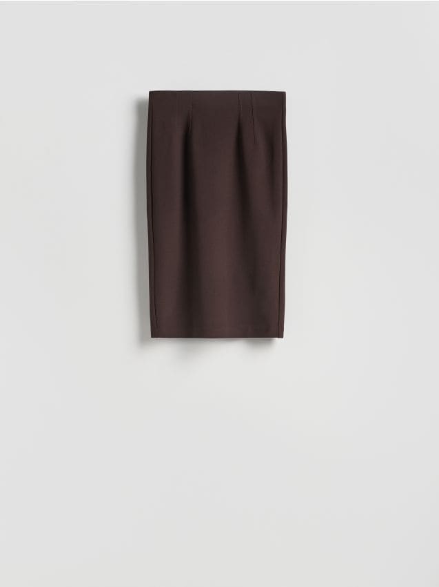 Reserved - Spódnica midi z przeszyciem - ciemnobrązowy