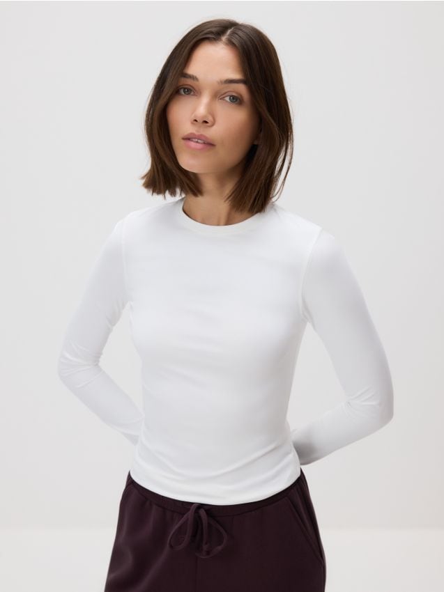 Reserved - Gładki longsleeve - biały