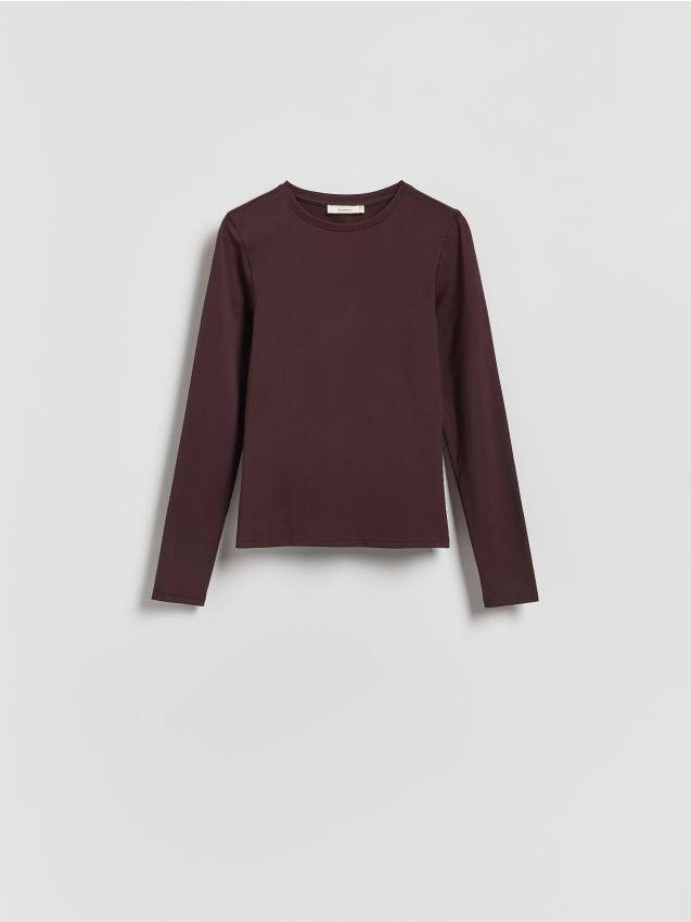 Reserved - Gładki longsleeve - brązowy