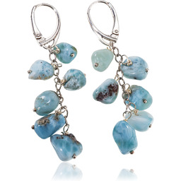 Naturalny Larimar Piękne Długie Kolczyki Srebro