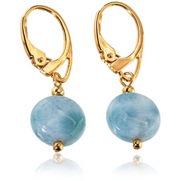 Naturalny Larimar Piękne Kolczyki Złote Srebro