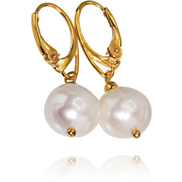 Prawdziwe Duże Perły Białe Eleganckie Kolczyki Złote Srebro