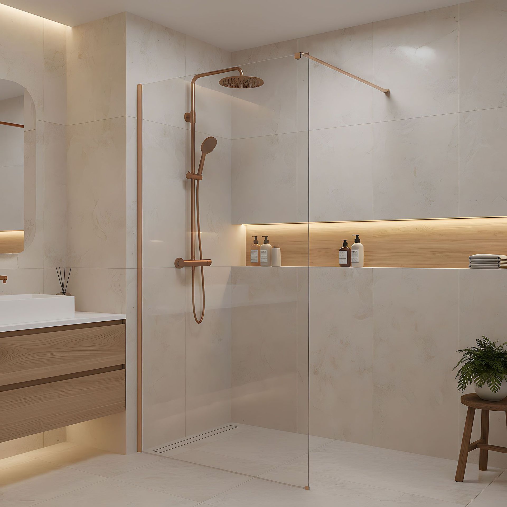 Rea Kabina prysznicowa Walk-In Rea Flexi Transparent / Brush Copper 70