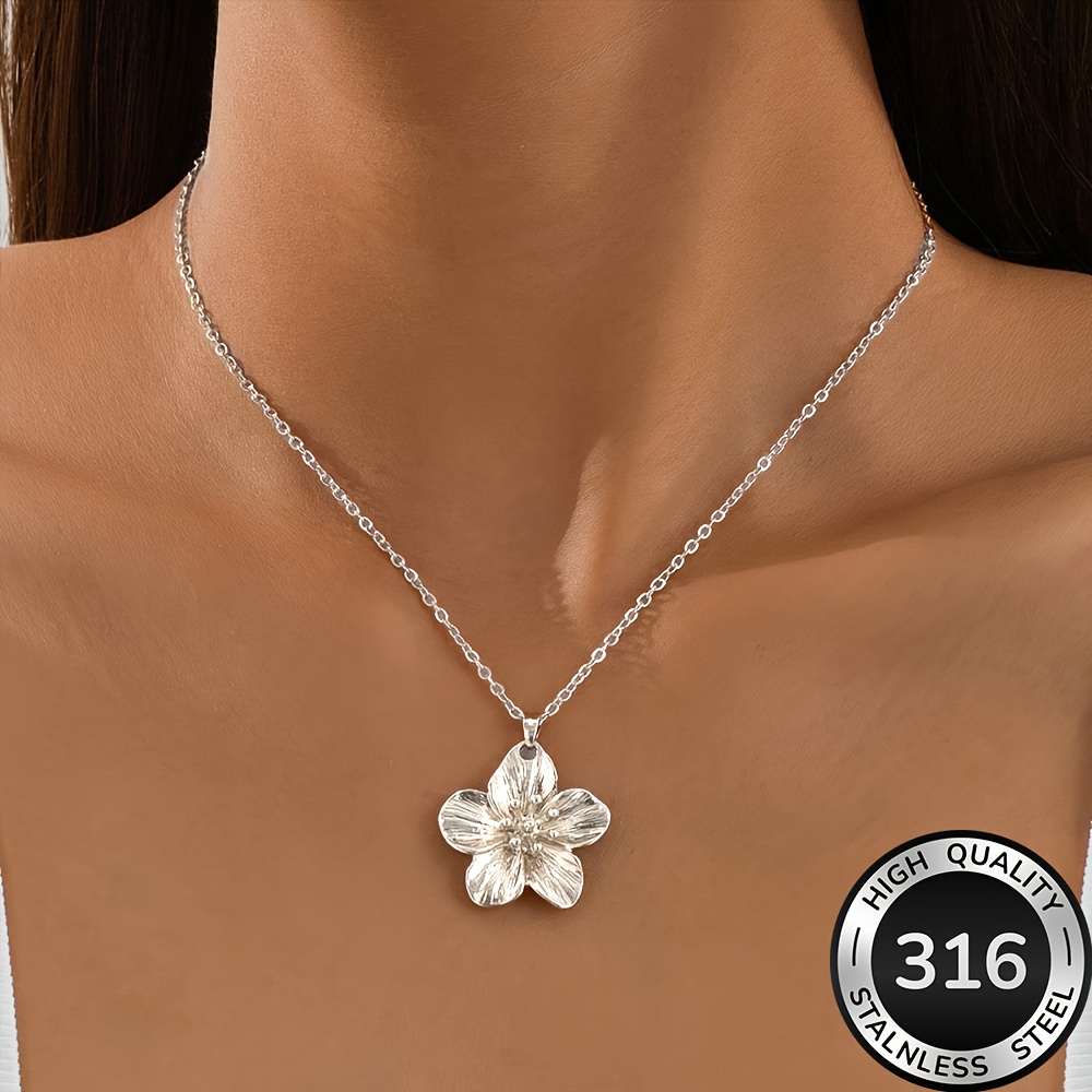 TEMU Wysokiej jakości złoty naszyjnik 'S z nierdzewnej stali 316 z motywem kwiatowym dla kobiet. Jest odporny na blaknięcie, wygodny, wszechstronny i