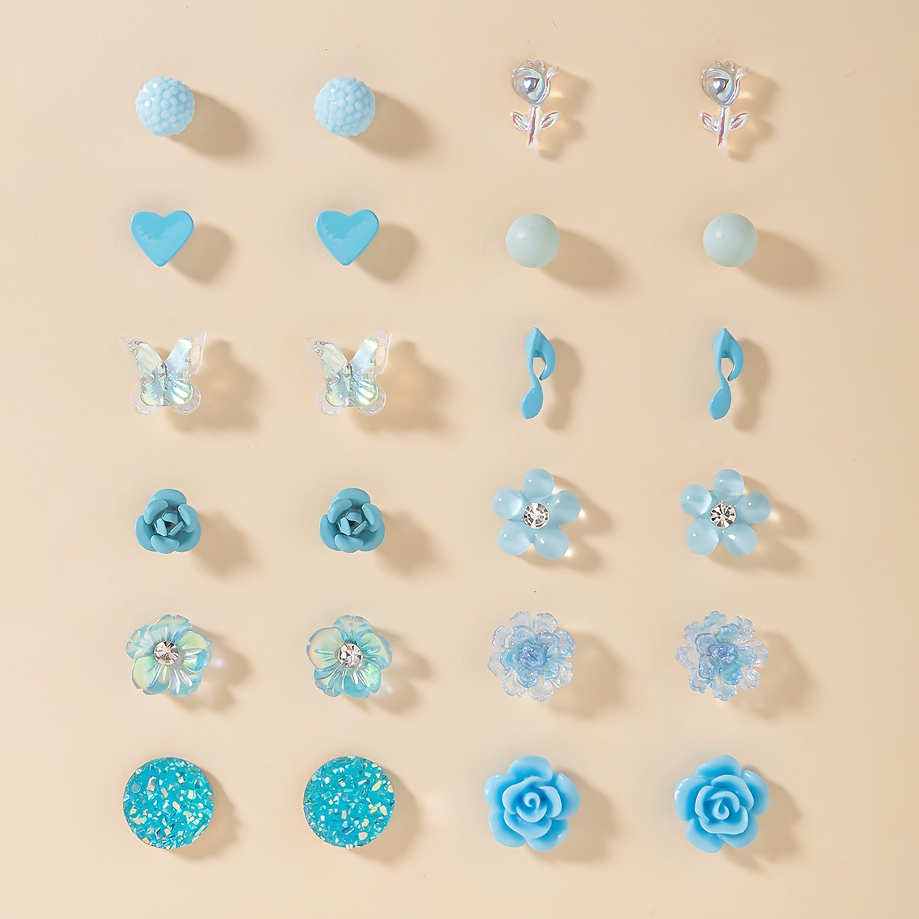 TEMU 24 szt. Modny minimalistyczny zestaw kolczyków, urocze kwiaty, , motyle i kształty geometryczne, niepowtarzalny design, wieloczęściowe kolczyki