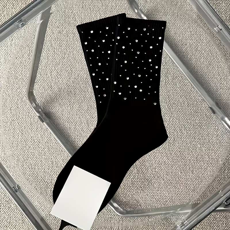 TEMU Para Wszechstronnych Skarpetek na Łydkę z Dekoracją Gwiazd i Cyrkoniami, Losowe Cyrkonie