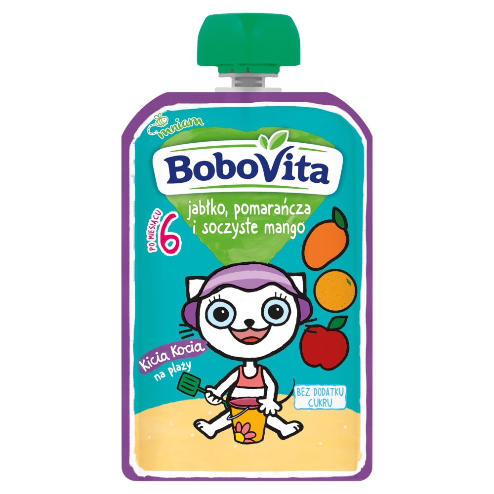 BoboVita Kicia Kocia Mus w tubce, jabłko, mango, pomarańcza, 100 g