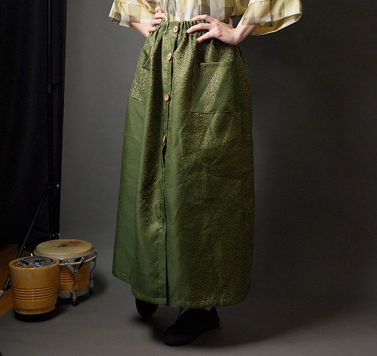 Spódnica zielono -złota w stylu vintage zapinana na guziki