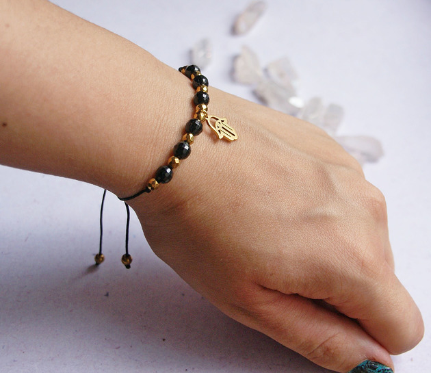 OCHRONNA bransoletka - czarny turmalin, hamsa