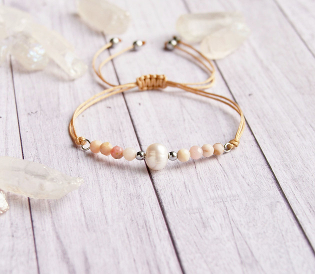 Amulet - opal różowy & perła - radość życia