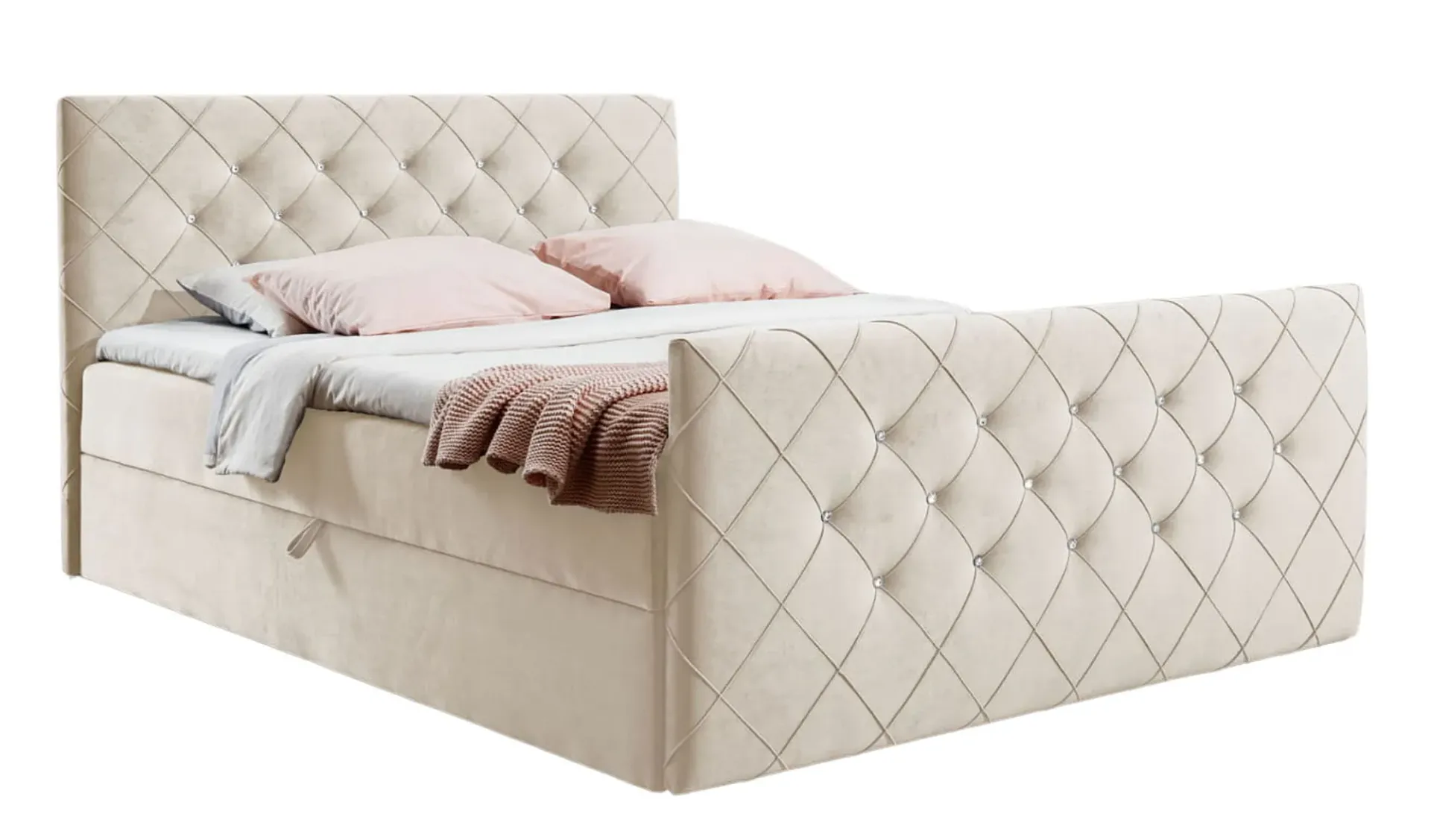 Jasnobeżowe łóżko kontynentalne z pojemnikiem 5 rozmiarów B1-S64