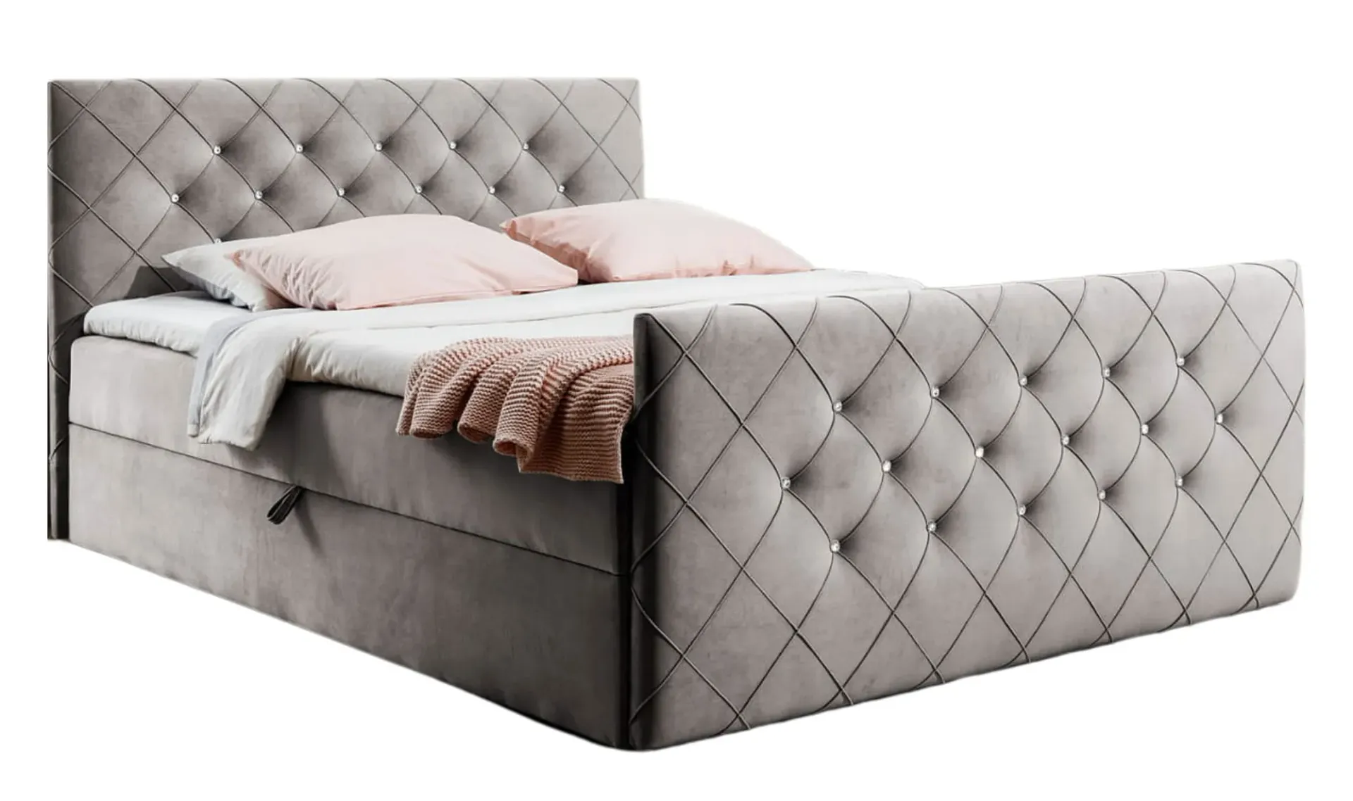 Szaro-beżowe welurowe łóżko kontynentalne 5 rozmiarów W3-Z01