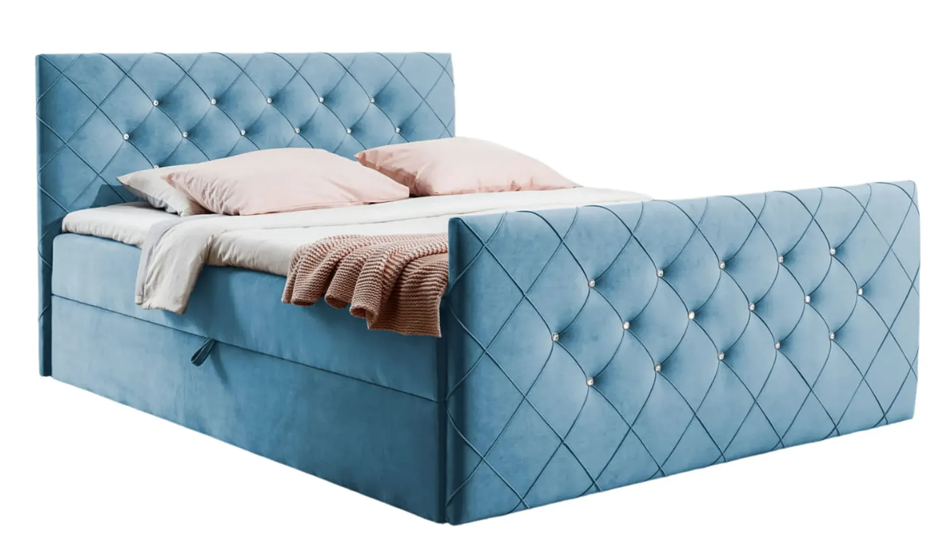 Niebieskie pikowane łóżko welurowe 5 rozmiarów A5-N67